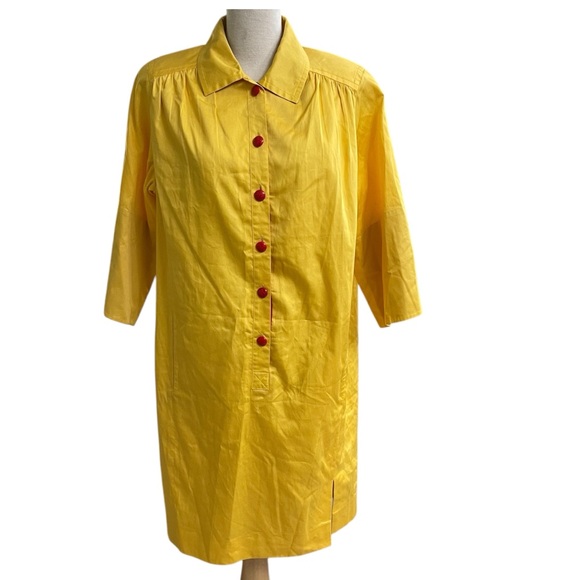 Louise Feraud ‎ Yellow Collared Dress  Vintage Button Down Cotton  Size 8 (38)/ - Picture 1 of 15